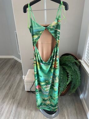 AFRM Green and Blue Spaghetti Strap Long Dress